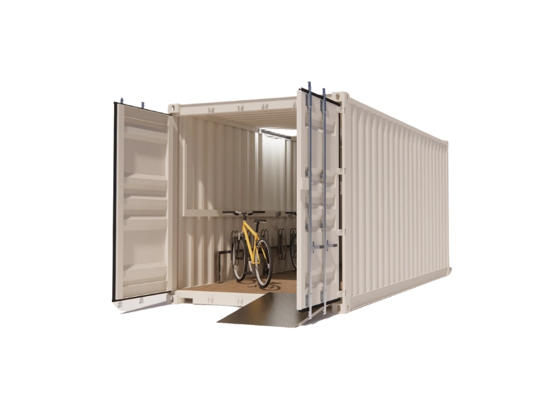 ABRI VÉLOS ÉLECTRIQUES FERMÉ 6 PLACES EN CONTAINER 20 PIEDS