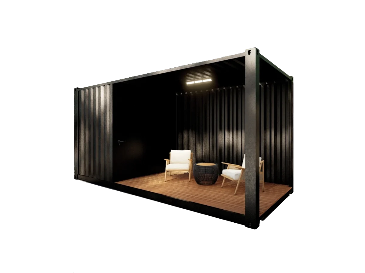 POOL HOUSE EN CONTAINER AVEC TERRASSE OUVERTE ET LOCAL FERMÉ