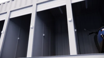 GARAGE MOTOS 9 PLACES ET 9 PORTES EN CONTAINER DE 40 PIEDS