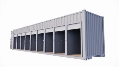 GARAGE MOTOS 9 PLACES ET 9 PORTES EN CONTAINER DE 40 PIEDS