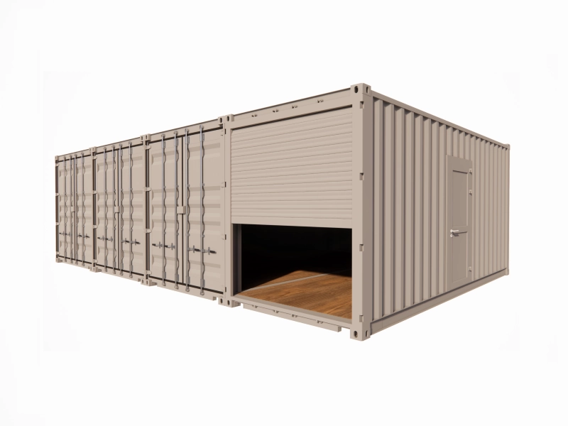 LOCAL D’ENTREPOSAGE 55 M² EN CONTAINERS DE 20 PIEDS AVEC RIDEAU MÉTALLIQUE ET PORTE DE SERVICE