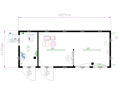 BUNGALOW BUREAU AVEC WC SÉPARÉ 14,7 M²  20 PIEDS