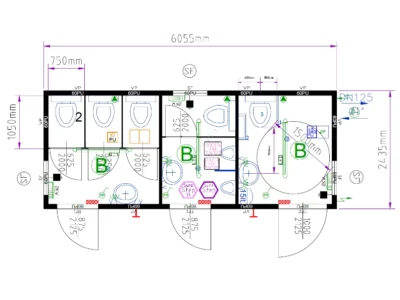 BUNGALOW TOILETTES ACCÈS PMR 14,7 M² : 5 WC  20 PIEDS