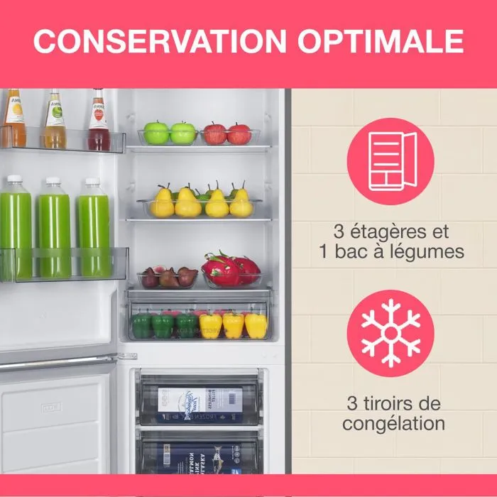 Réfrigérateur combiné - OCEANIC - OCEAFC262STDS - 262 L - Classe D - 55 x 56 x 180 cm - Silver