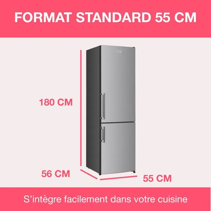 Réfrigérateur combiné - OCEANIC - OCEAFC262STDS - 262 L - Classe D - 55 x 56 x 180 cm - Silver