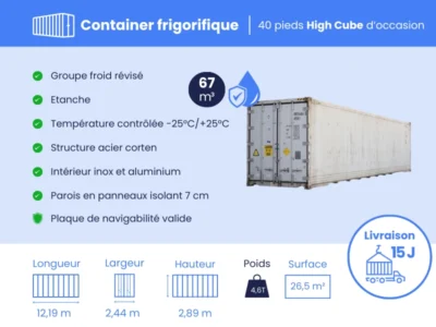 CONTAINER MARITIME FRIGORIFIQUE D’OCCASION 40 PIEDS HIGH CUBE